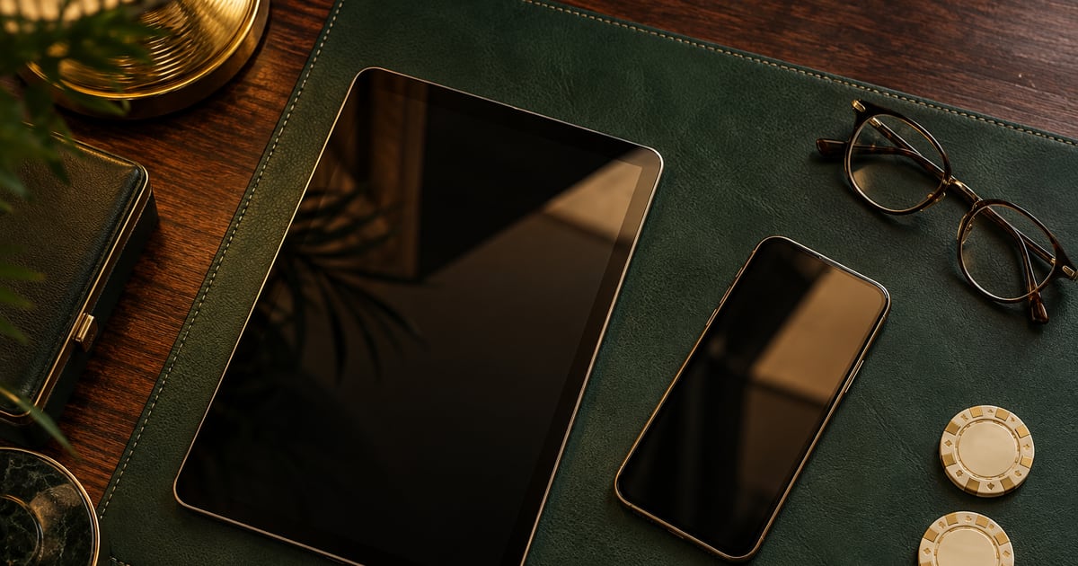 Tablet and smartphone with dark screens beside reading glasses